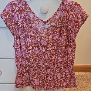 Topshop Red and White Floral Blouse